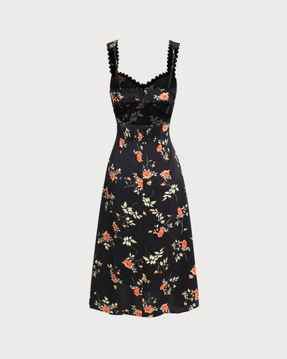 Black Floral Shirred Slip Maxi Dress